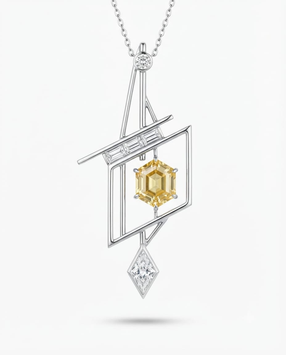 Apex Necklace — 18K white gold necklace with diamond and yellow sapphire