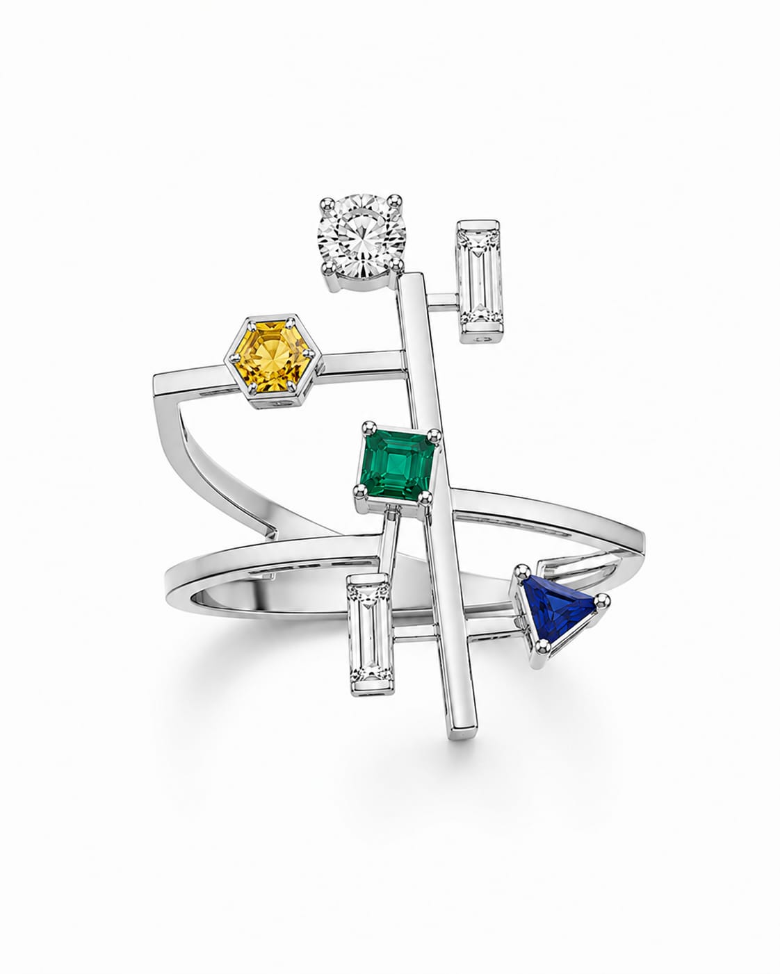 Meridian Ring — 18K yellow gold ring with diamond, yellow sapphire, emerald, and blue sapphire