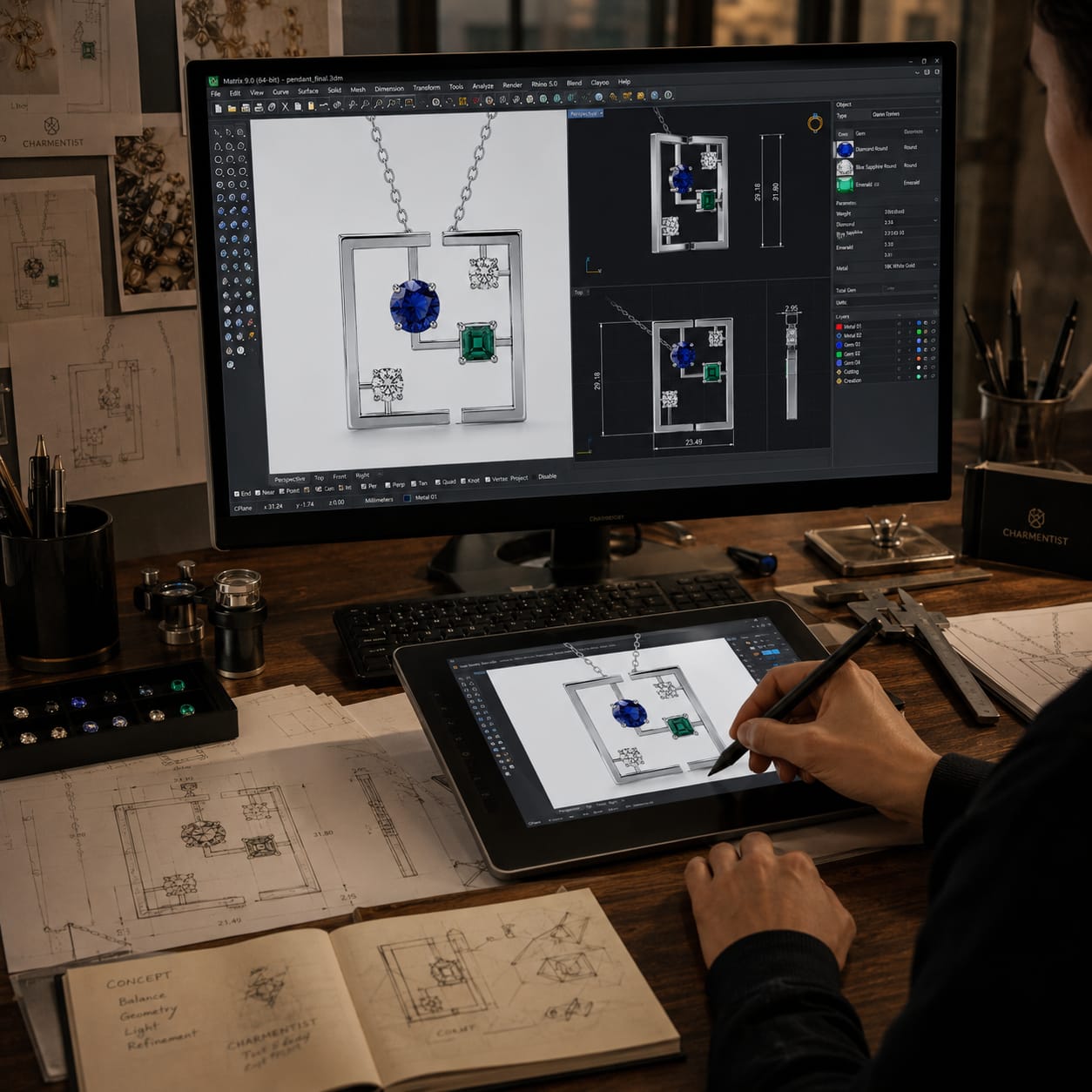 Step 2 — CAD design of a CHARMENTIST jewelry piece