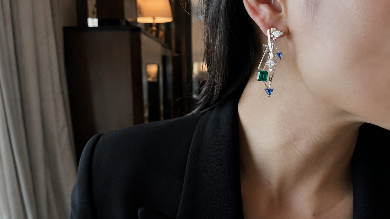 Axis Language collection — vertical, structural 18K gold jewelry with diamonds and colored gemstones