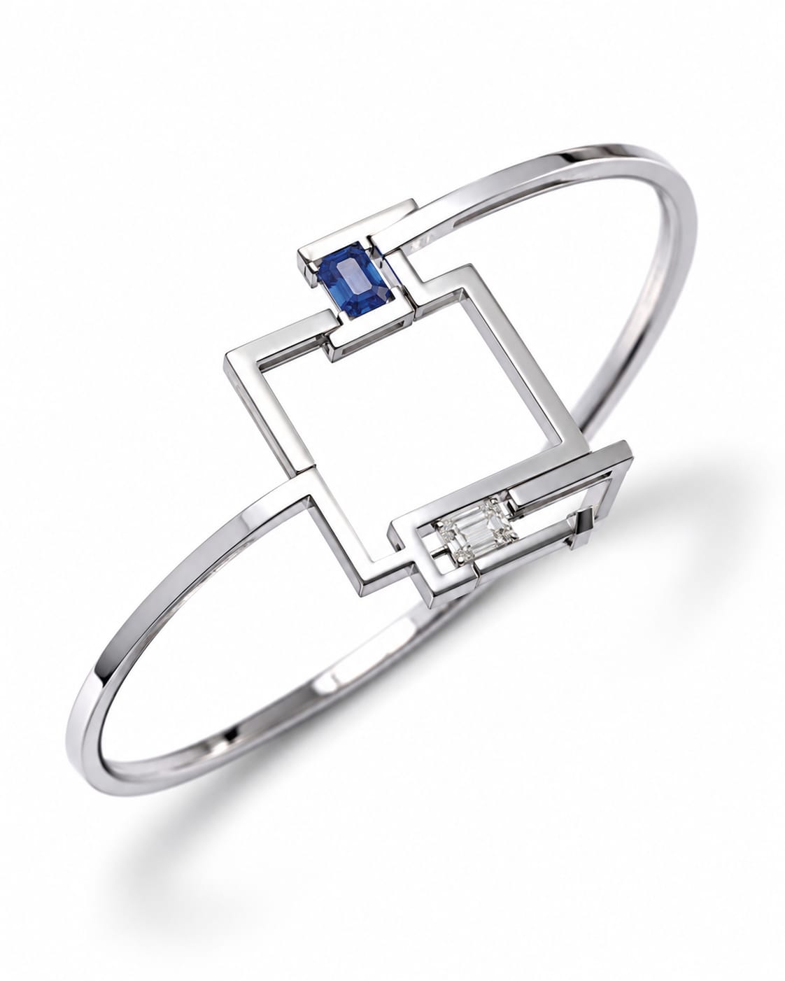 Portal Bangle — 18K rose gold bangle with diamond and blue sapphire