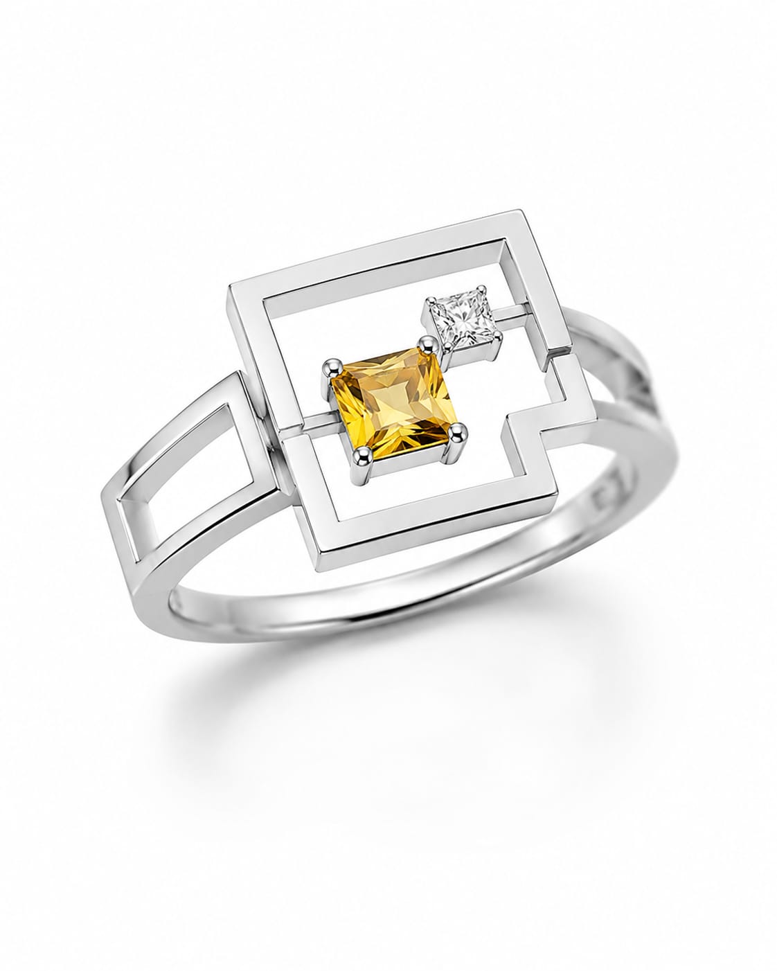 Quadré Ring — 18K yellow gold ring with diamond and yellow sapphire